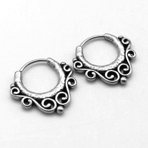 Pendientes de aro de plata tibetana yunnique con patrón calado, joyería de acero inoxidable 316 para uso en la moda - Product Image 2