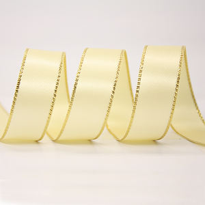 Nhà máy thời trang đóng gói phụ kiện màu đen 6 mét Vàng cạnh satin <span class=keywords><strong>Ribbon</strong></span> - Product Image 3