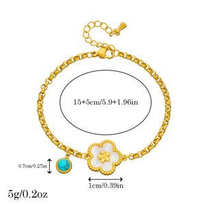 Fashion Charm Bracelet Gold Plated Zinc Alloy Flower Design Blue Turquoise Pendant Women's Jewelry Gift - Product Image 4