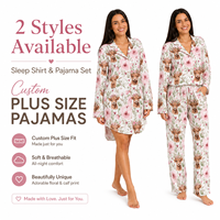Baju Tidur Wanita Motif Sapi Cetak Khusus dengan Kancing Depan, Set Piyama Wanita, Gaun Piyama Lembut dan Elastis, Pakaian Tidur