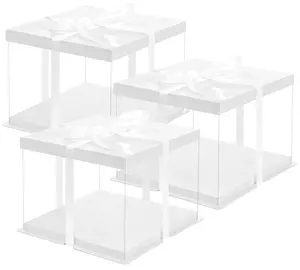 带丝带的预折叠塑料蛋糕盒，用于烘焙饼干展示节日礼品盒包装蛋糕