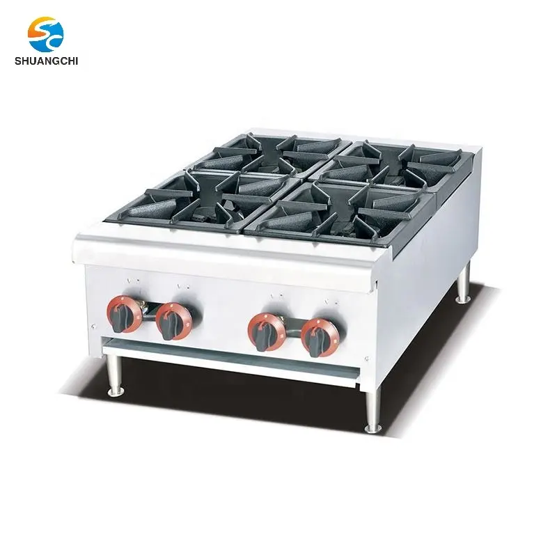 Oven tanam pemanggang berdiri komersial, kompor oven industri kombinasi oven stainless steel 4 pembakar gas