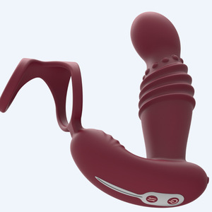 Nouveau style de plug anal vibrant télescopique étanche à double anneau avec télécommande sans fil et anneau pénien pour massage de la prostate - Product Image 4
