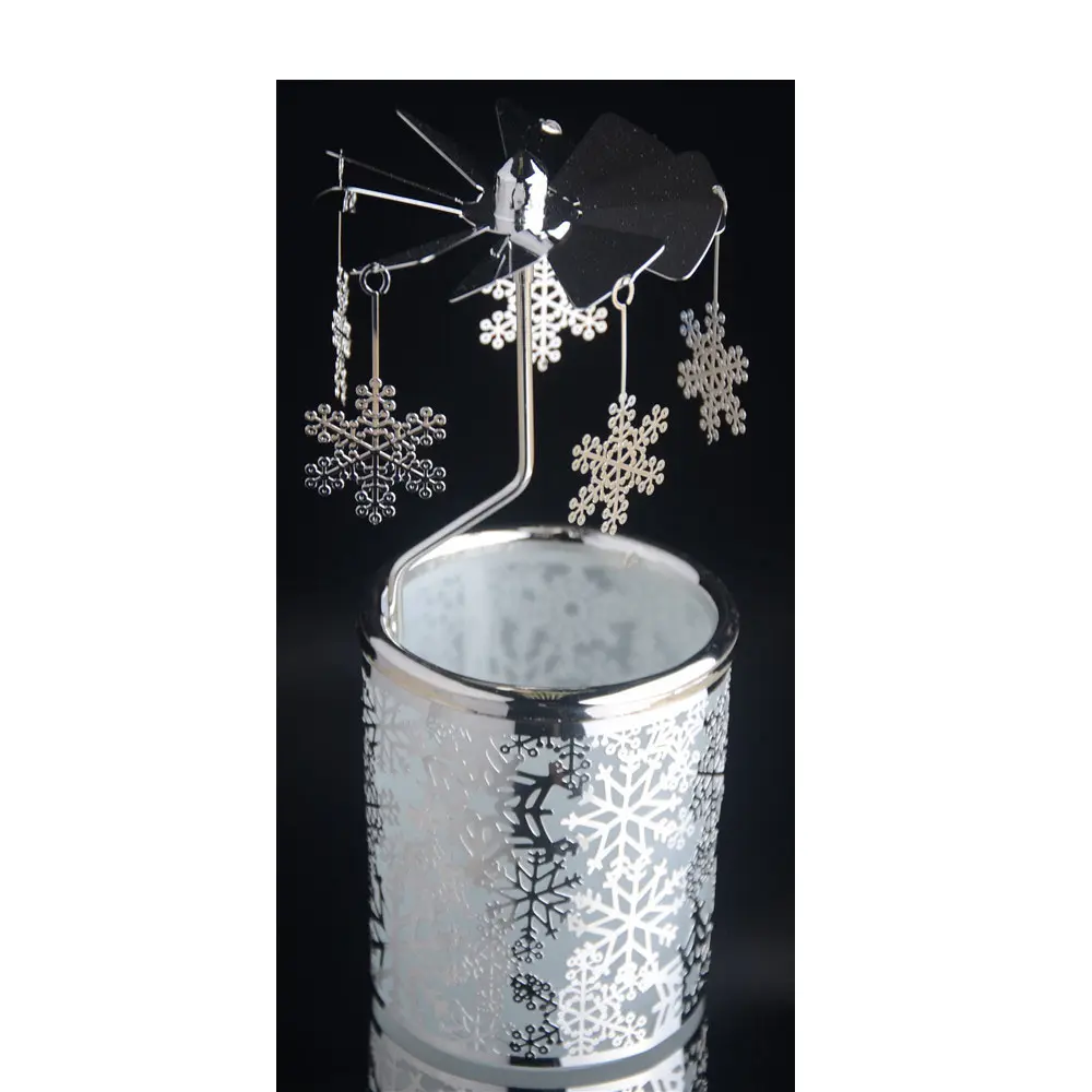 Chinese factory Customized wholesale High quality brand Rotary Spinning Silver Snowflake Tealight Votive Candle holder