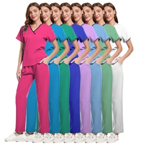 Women's Black Scrub Set Short Sleeve V-Neck With Pink Trim Moisture Wicking Medical Uniform For Dental Clinic Hospital Use - Product Image 5