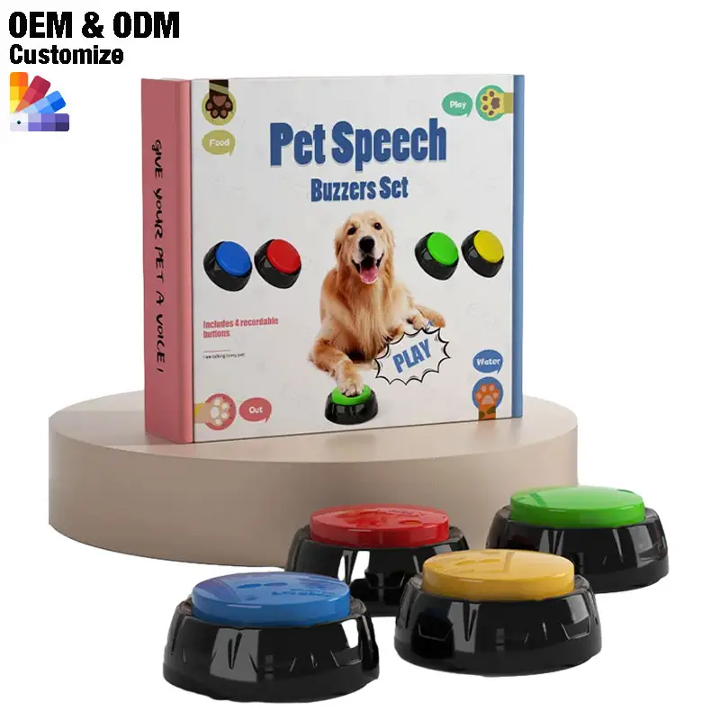 OEM ODM personalizar 30 segundos grabable perro hablando botones mascotas juguetes interactivos zumbador comunicarse conjunto de entrenamiento de mascotas