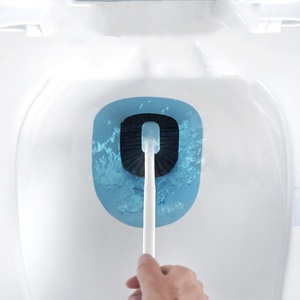 Brosse de toilette à poils doux, à suspendre au mur, avec long manche en plastique, sans perçage, pour le nettoyage des coins de salle de bain - Product Image 3