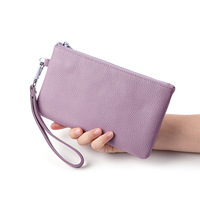 Pochette Téléphone en Cuir Véritable Élégante avec Dragonne Longue, Portefeuille Femme Grande Capacité, Porte-Monnaie, Porte-Cartes, Pochette Classique Simple