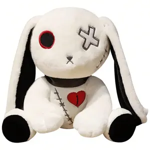 New 25cm/9.84in Spooky Gothic Bunny Plush Toy Creepy Rabbit Plushie Stuffed Animal Toys Cute Horror For Birthday Halloween Gift