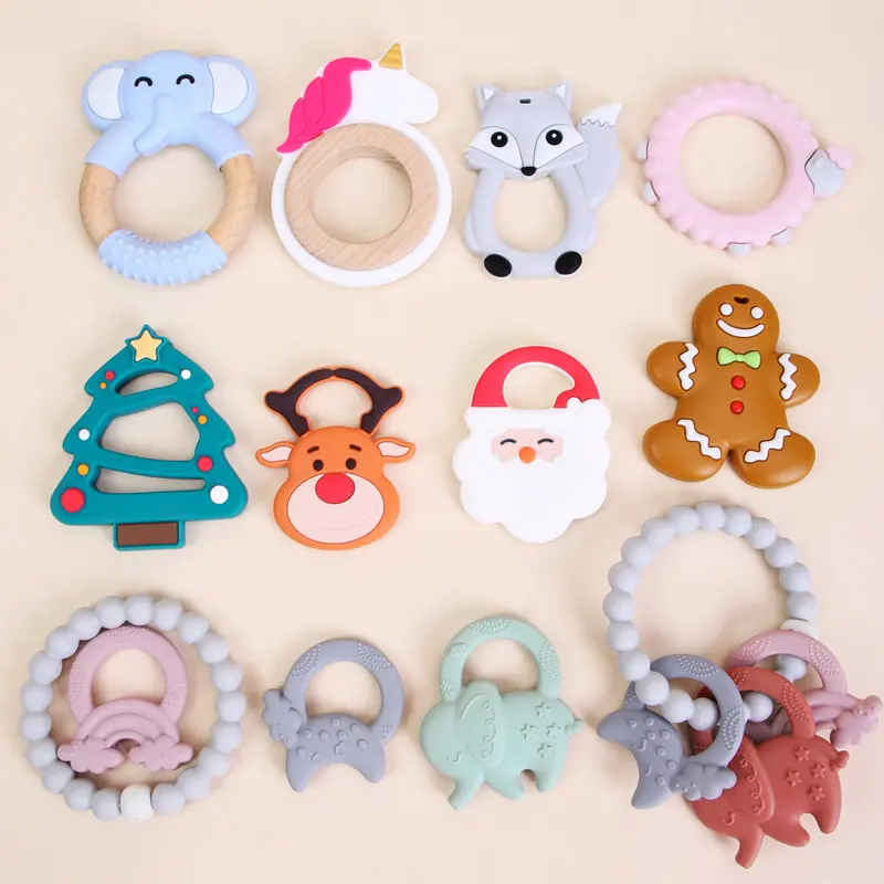 Wholesale Bpa Free Soft Natural Sensory Beads Animals Cartoon Baby Chew Toys Wooden Silicone Baby Teethers Set 2022