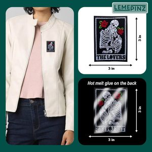 Patch brodé thermocollant ou à coudre de 3 pouces sur le thème du Tarot des Amoureux, motif squelette, pour sacs, sacs à dos, jeans, chapeaux et vêtements - Product Image 4