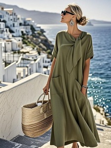 Nueva Colección Primavera/Verano 2026: Blusa Elegante Casual para Mujer con Cuello de Lazo, Manga Regular, Color Sólido y Corte Holgado en A - Product Image 3