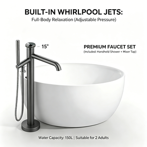 Vasca <span class=keywords><strong>da</strong></span> Bagno Rotonda Freestanding Classica Profonda <span class=keywords><strong>in</strong></span> Acrilico Bianco Lucido con Scarico Centrale, Senza Troppopieno, per Progetti Alberghieri - Product Image 6