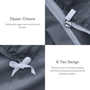 Hot Bán 100% Sợi Nhỏ Seersucker Sọc Kết Cấu Mềm Tùy Chỉnh 3Pcs Duvet Cover Đặt Khăn Trải Giường Tấm Chăn Bộ Đồ Giường Bộ - Product Image 4