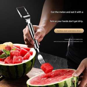 <span class=keywords><strong>Coupe</strong></span>-pastèque double tête en acier inoxydable, fourchette à fruits, outil de séparation multifonctionnel pour barbecue, cuisine, pique-nique en extérieur - Product Image 3