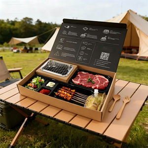 <span class=keywords><strong>BaoBang</strong></span> Parrilla Desechable Ecológica de Papel Kraft con Asa, Set de Caja Bento para Barbacoa y Almuerzo, Estufa Portátil para Exteriores - Product Image 1
