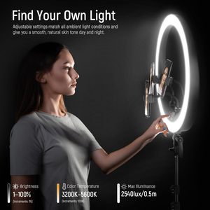 Anneau lumineux <span class=keywords><strong>NEEWER</strong></span> RP19H 19 pouces avec support et 3 supports pour téléphone, mise à niveau 2.4G et contrôle tactile, gradation douce à 1%, 42W CRI - Product Image 2