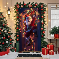 Penutup Pintu Natal Santa yang Lucu, Latar Belakang Natal, Tirai Pintu Gantung untuk Dekorasi Pesta Natal yang Meriah