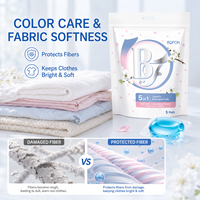 Pod Cuci Pakaian OEM ODM Paket Percobaan 5pcs Pembersih Mendalam 5D Ramah Lingkungan Perlindungan Warna Penghilang Noda Sabun Cuci Gel Grosir
