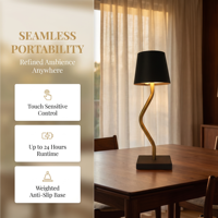 Lampe de table LED décorative sans fil à piles avec variateur tactile, design incurvé en S, idéale pour hôtels, chambres et restaurants