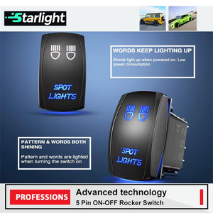Interrupteur à bascule laser SPST 5 broches 20A 12V 10A 24V étanche avec fils de raccordement pour barre lumineuse LED, SUV, ATV, UTV - Product Image 5