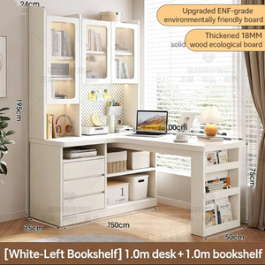 Scrivania in Legno con Libreria ad Angolo, Scrivania per Computer Adatta per Appartamenti, Camere da Letto e per lo Studio di Bambini e Studenti - Product Image 3