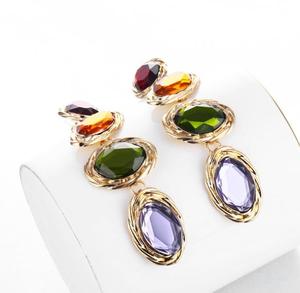 Boucles <span class=keywords><strong>d</strong></span>'oreilles longues dorées en strass pour femmes, bijoux multi-pierres précieuses, nouvelle collection - Product Image 5