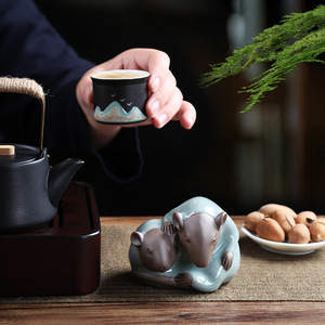 Figura de cerámica del zodiaco de la rata, estilo Ru Kiln, diseño de crecimiento en conjunto, para sala de té, sala de estar, escritorio, decoración del hogar - Product Image 2