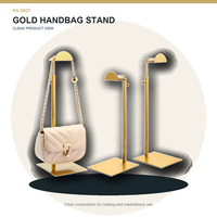 Expositor de Bolsos de Mano Personalizado en Dorado con Base Metálica de Altura Ajustable para Joyería, Boutique y Mostrador de Venta