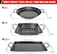 Lot de 3 Plaques de Cuisson BBQ en Acier Carbone avec Poignées, Plateau de Grillade pour Légumes et Viandes, Accessoire de Barbecue Extérieur