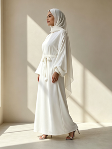 Modest Islamic Women <b>White</b> Abaya <b>White</b> Dress with Satin Lined Long Loose <b>Maxi</b> Dress Muslim Prayer Daily Wear (6673) - Product Image 4