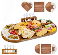 Grand plateau de service en bois, ensemble de trois plateaux longs magnétiques avec accessoires, plateau à fromage en bois d'acacia pour la maison et la cuisine