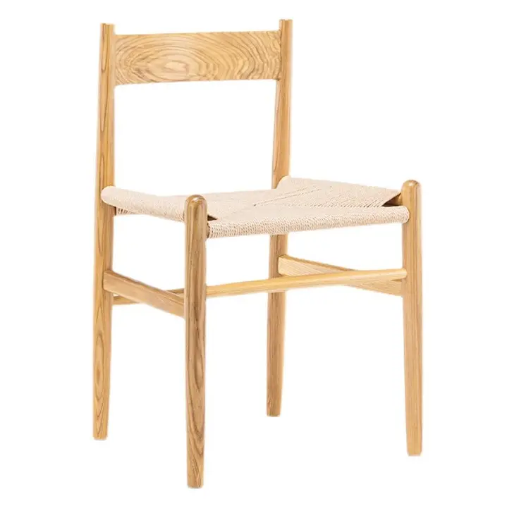 كرسي رماد منسوج على شكل حبل بتصميم بسيط ، كرسي لتناول الطعام في غرفة الطعام والمطاعم