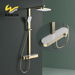 Robinet de douche mural de luxe Vimijia à trois niveaux, tout en cuivre, avec circuit d'eau chaude et froide, douchette supérieure et grande étagère de rangement carrée - Product Image 3