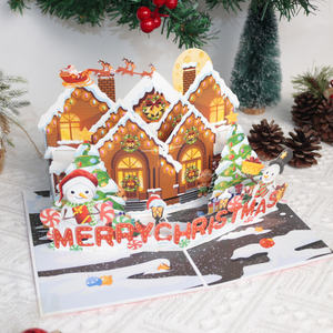 Creative Gingerbread House Árbol de Navidad Muñeco de nieve Almendra Candy Stick Guirnalda de Navidad Corriendo Elk Feliz Navidad Tarjeta emergente 3D - Product Image 3