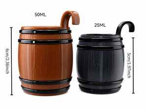 Verres à shot noirs en forme de baril de 25 ml et 50 ml en PC/<span class=keywords><strong>PS</strong></span>/acrylique, personnalisables, pour fêtes et whisky, qualité alimentaire, vente en gros - Product Image 1