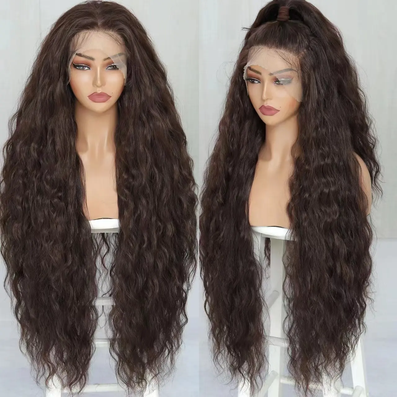 Wig renda depan 13*6 sintetis gelombang Natural panjang kualitas tinggi wig serat suhu tinggi untuk wanita hitam