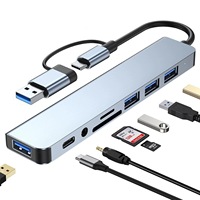 Station d'accueil 8-en-1 USB3.0 Lecteur de cartes TF/SD Hub double tête Type-C Certifié ROHS pour PC/Ordinateur portable