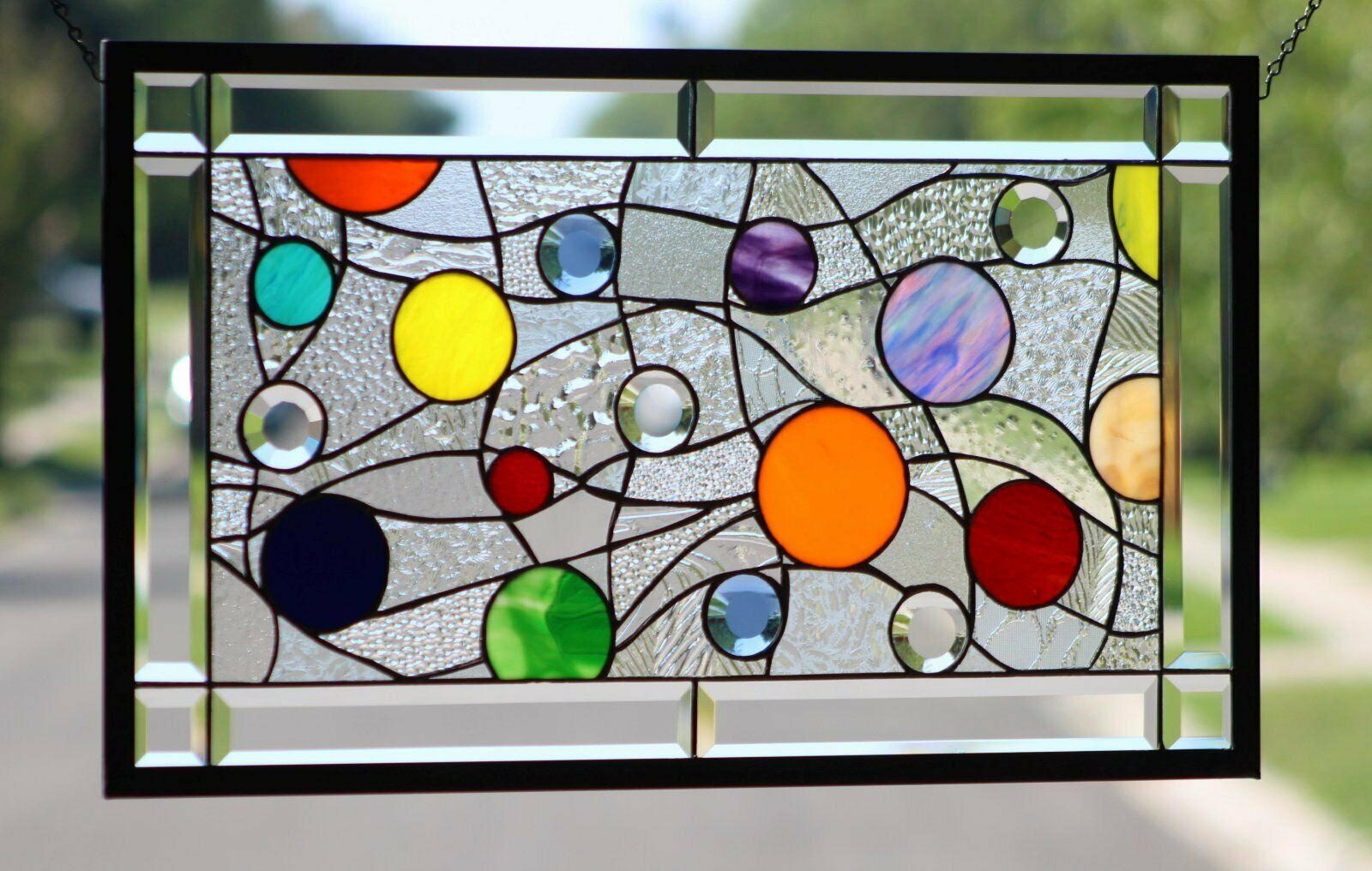 大型 ステンドグラス タッセル2本 パネル 吊り下げ 縦54 横51