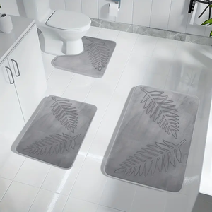 Set Moderno di <span class=keywords><strong>3</strong></span> Tappeti da <span class=keywords><strong>Bagno</strong></span> in Poliestere con <span class=keywords><strong>Tappetini</strong></span> Assorbenti e Base Antiscivolo in PVC - Product Image 1