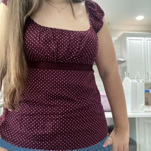 Camiseta de Verano para Mujer, Linda, con Estampado de Lunares, Cuello Cuadrado, Lazo Dulce, Impresión Digital Ecológica, Casual, de Manga Corta, Estiliza la Figura - Product Image 5