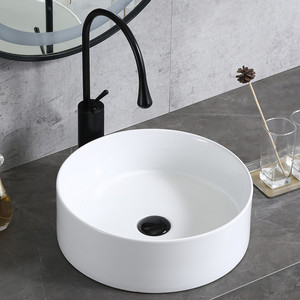 Lavabo Moderno de Cerámica para Encimera, Fácil de Limpiar, de Forma Redonda, para Apartamento, Casa, Baño - Product Image 1