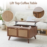 Table basse moderne minimaliste avec plateau relevable, rangement caché, table de salon avec portes en lin, hauteur réglable, table centrale