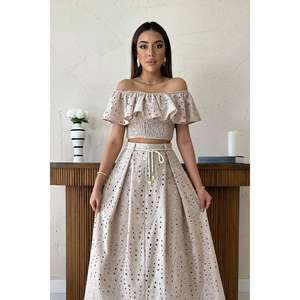 Conjunto de blusa y falda de encaje bohemio Visa para mujer, de manga corta, transpirable, falda larga, conjunto de dos piezas - Product Image 3