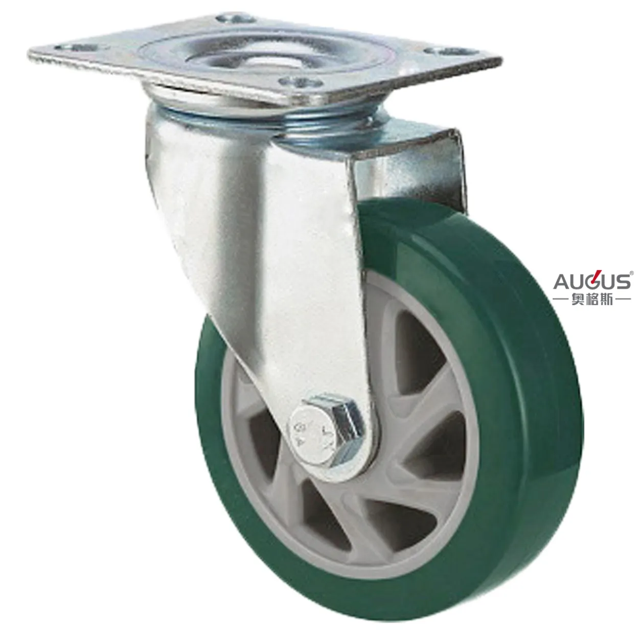 Green Polyurethane Fix Wheels 4 inch Heavy Duty PU Caster plate swivel customized any size