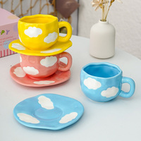 Tasses à café en céramique bleu nuage faites à la main avec soucoupe irrégulière, ensemble de tasses à thé de l'après-midi, 300 ml, mug pour couple, cadeau