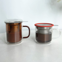Mug à thé en verre borosilicate 350 ml (12 oz) à double paroi avec infuseur et couvercle pour infusion, idéal pour le bureau, la maison ou comme cadeau