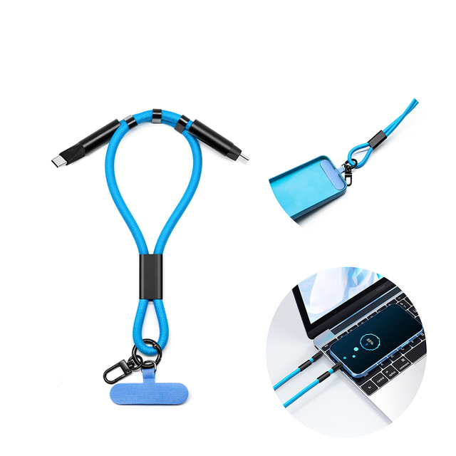 Adjustable 2 in 1 Usb Cable Type-c Fast Charging Mobile Phone Lanyard Wear Strap Keychain Rope with Phone Tether Patch