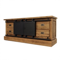 Buffet en bois industriel avec portes coulissantes en métal et 4 tiroirs, armoire de rangement