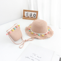 2024 nouvelle mode été sac ample intérieur espace fermeture à glissière plage disquette paille chapeau haut de forme et sac ensemble décoré avec boule en peluche